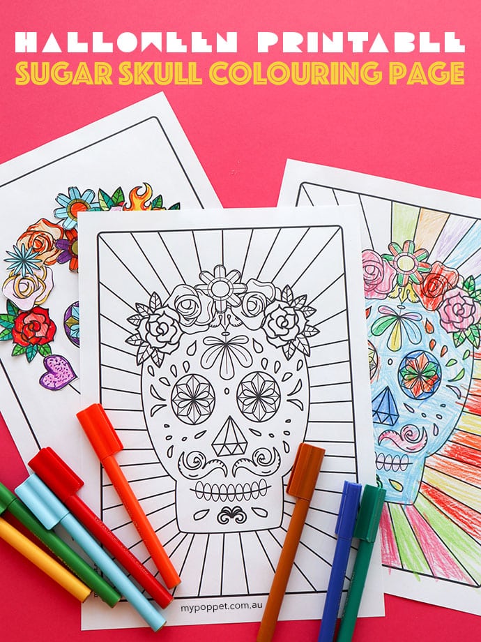 Free halloween printable day of the dead sugar skull colouring page my poppet makes