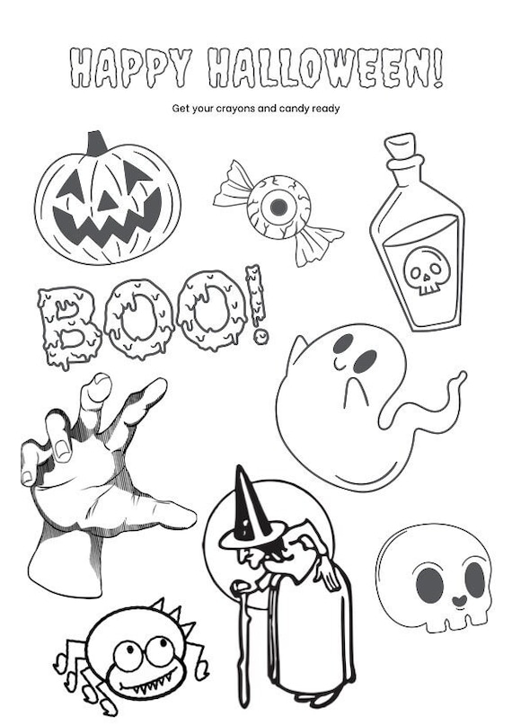 Printable halloween themed coloring page halloween coloring page spooky coloring page for kids printable coloring page for kids