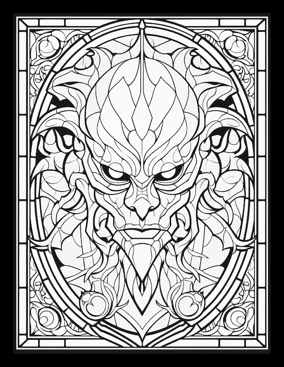 Halloween special unique stained glass coloring pages for adults perfect for relaxation and creativity instant download