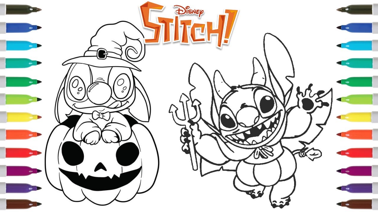 Disney halloween coloring book pages stitch as pumpkin devil stitch as pumpkin wizard