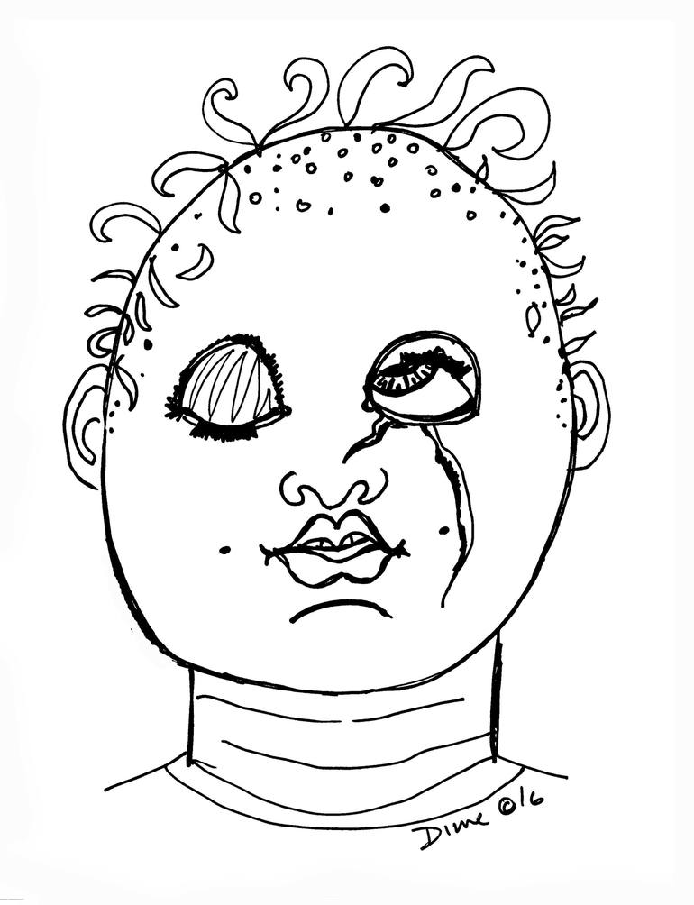 Haunted creepy doll head scary halloween coloring book drawing drawing by grace divine saatchi art