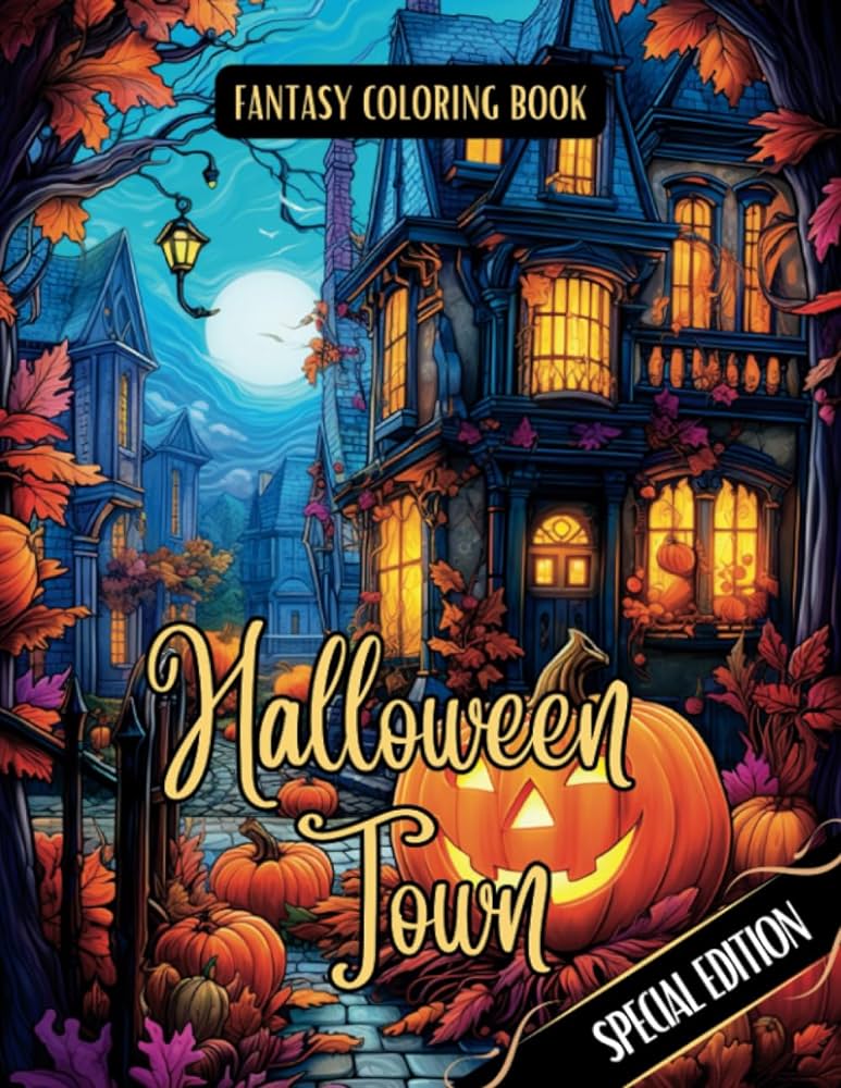 Fantasy coloring book halloween town special edition for adults and teens black line and grayscale images of halloween scenes the enchanting world of halloween coloring books i elina books