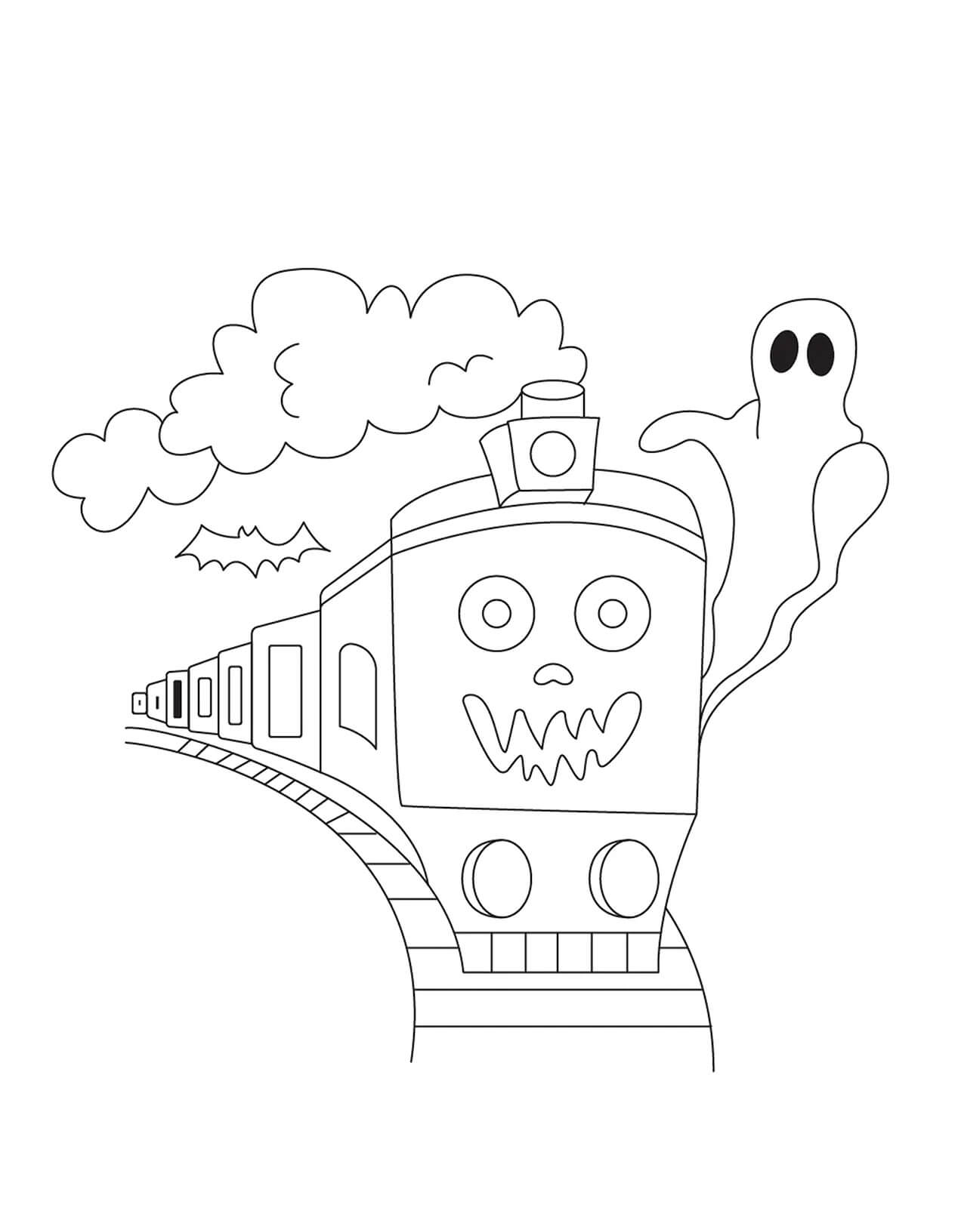 Train in halloween coloring page