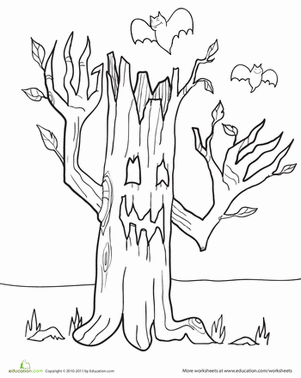 Color the haunted tree worksheet education haunted tree halloween coloring pages tree monster