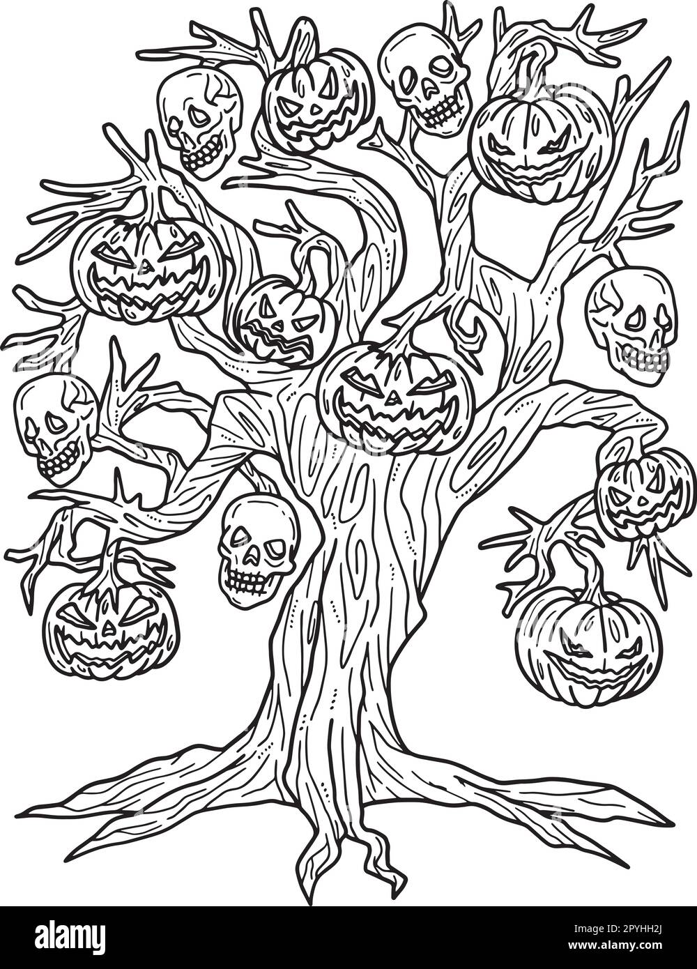 Halloween haunted tree isolated coloring page stock vector image art