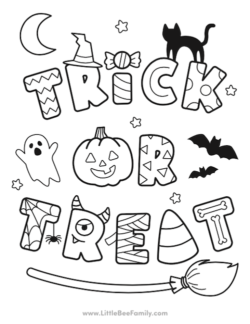 Trick or treat coloring page