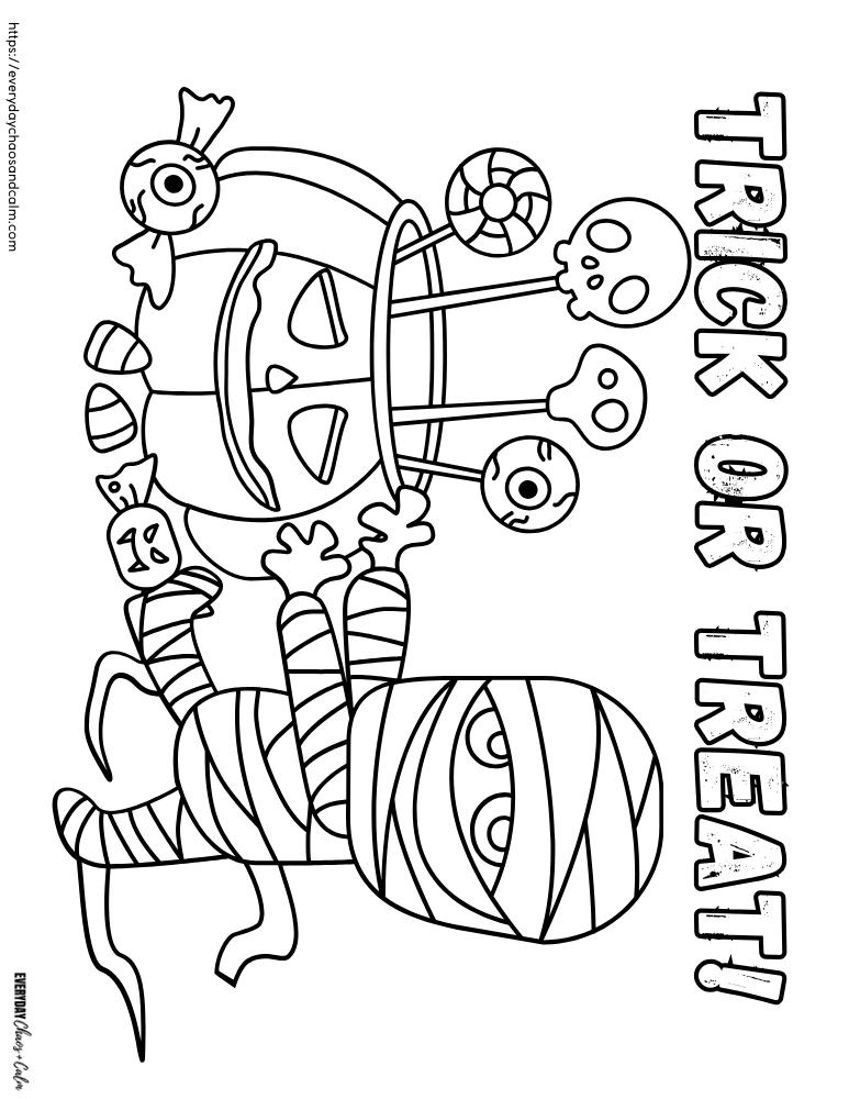 Free printable trick or treat coloring pages