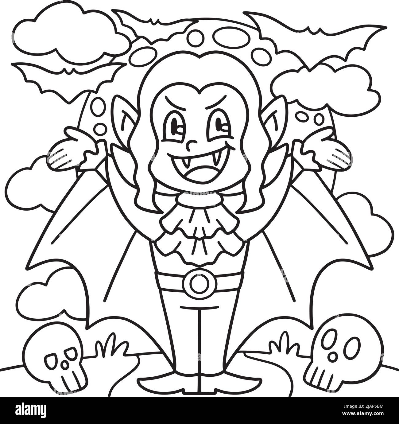 Girl vampire halloween coloring page for kids stock vector image art