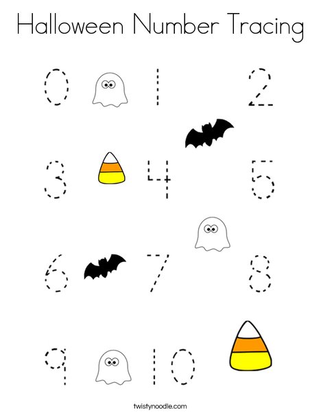 Halloween number tracing coloring page