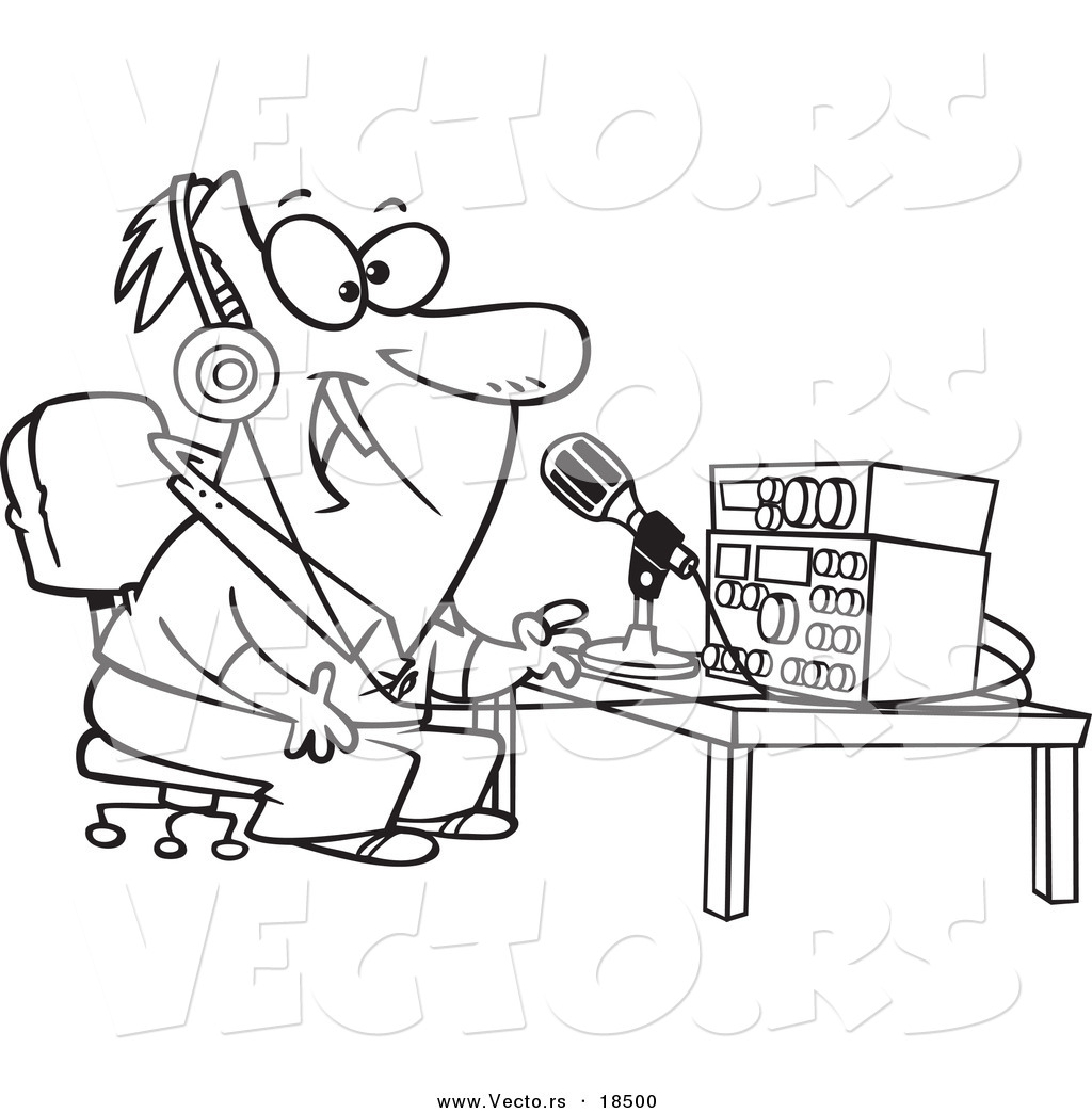 R of a cartoon man talking on ham radio