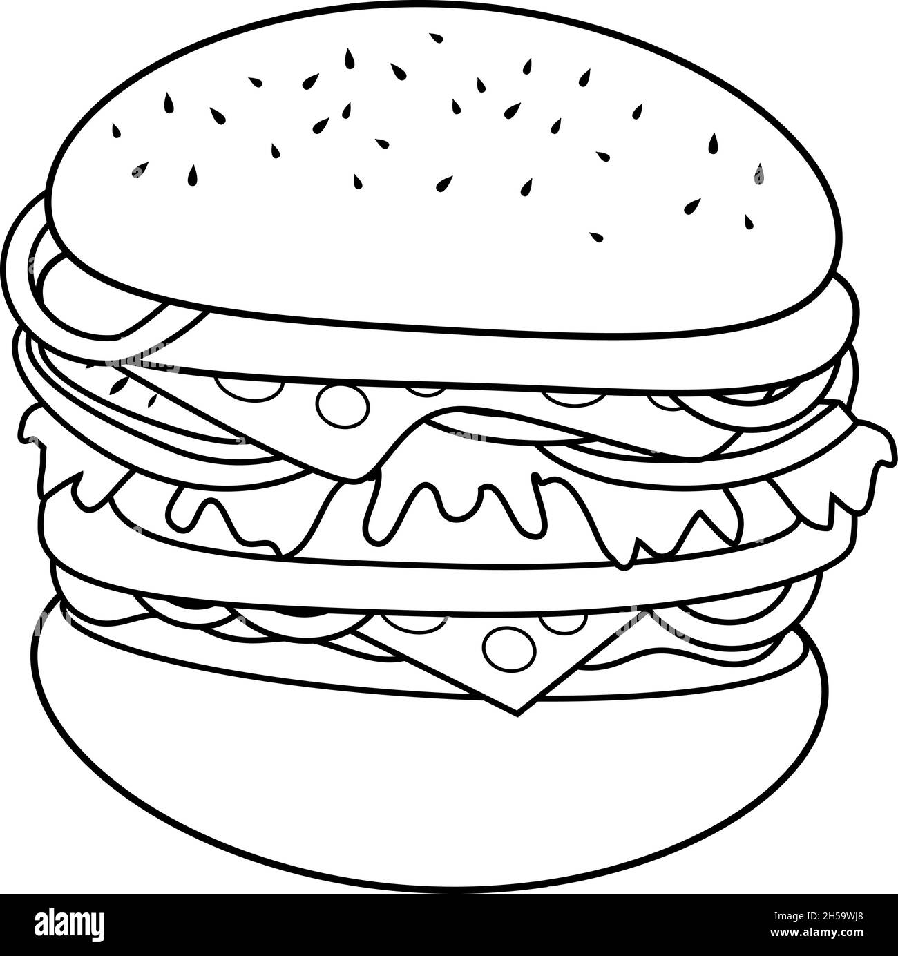 Hamburger with cheese vector black and white coloring page stock vector image art
