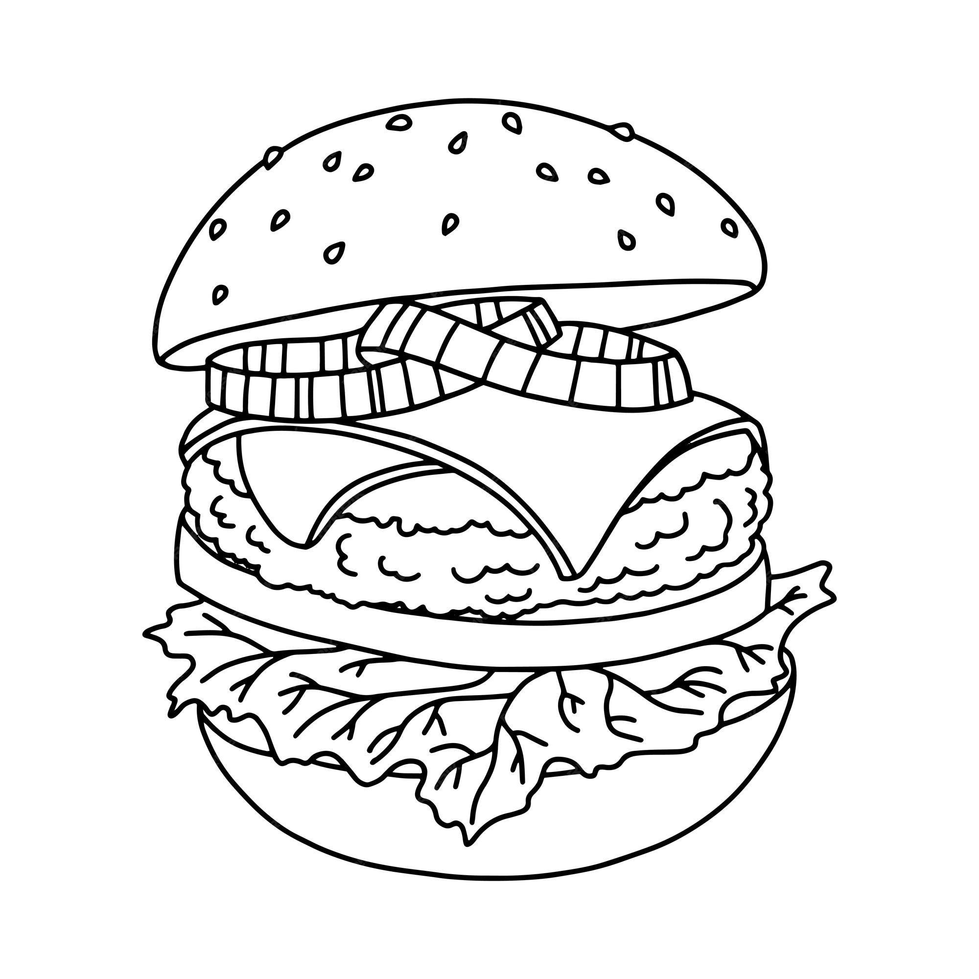 Premium vector appetizing hamburger outline contour coloring page design element