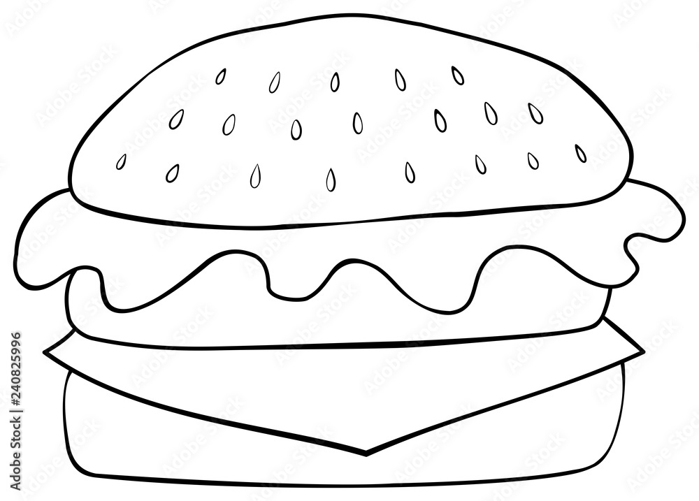 Hamburger coloring page hand drawn style vector