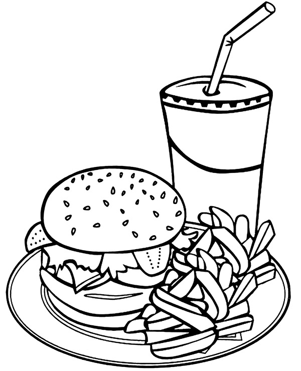 Fast food coloring page with hamburger