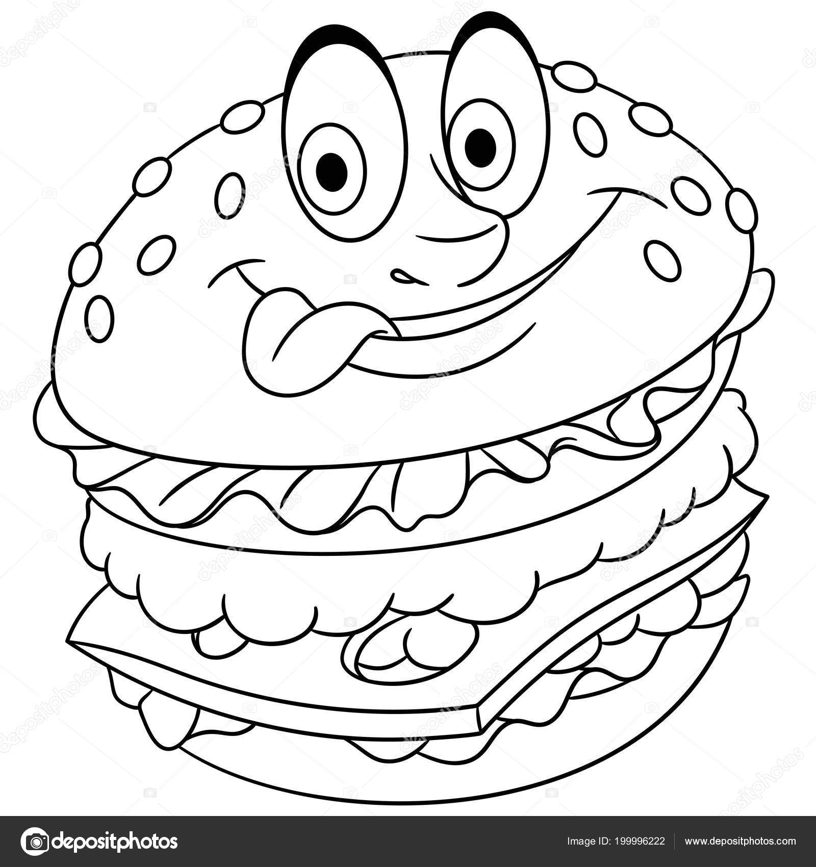 Burger hamburger cheeseburger coloring page colouring picture coloring book stock vector by sybirko