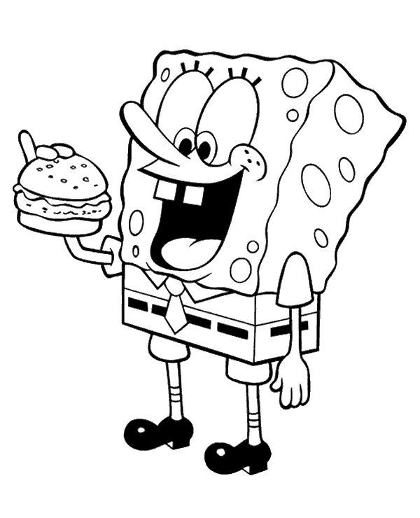 Spongebob eats hamburger coloring page