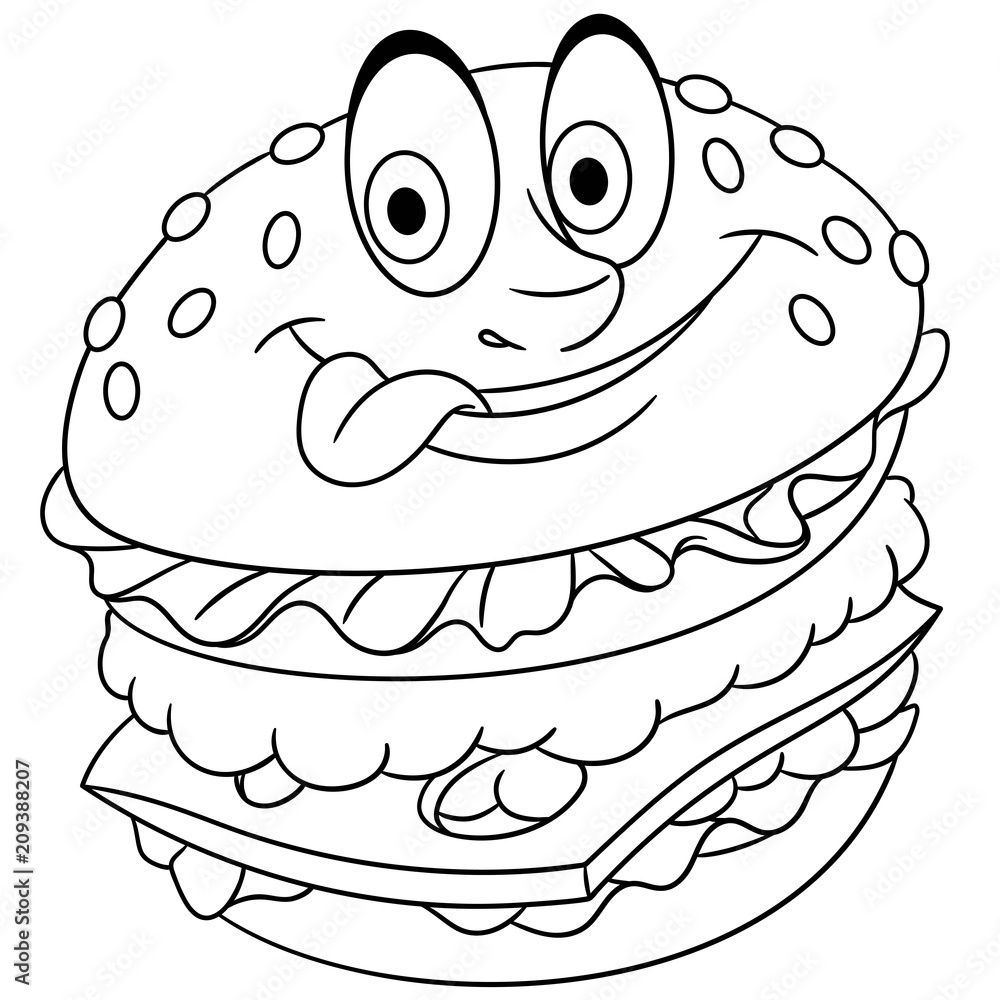 Burger hamburger cheeseburger coloring page colouring picture coloring book vector