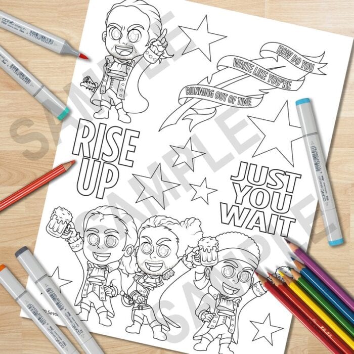 You can print your own hamilton adult coloring book and im not throwing away my shot