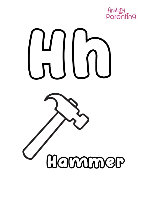 H for hammer coloring page for kids