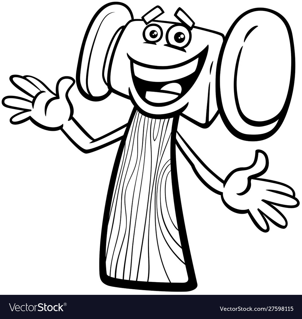 Hammer cartoon character coloring book page vector image