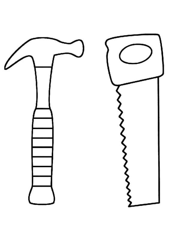 Hammer and saw coloring page