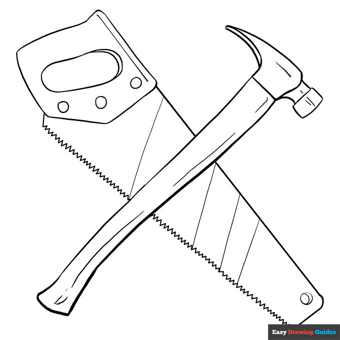 Hammer and saw coloring page easy drawing guides