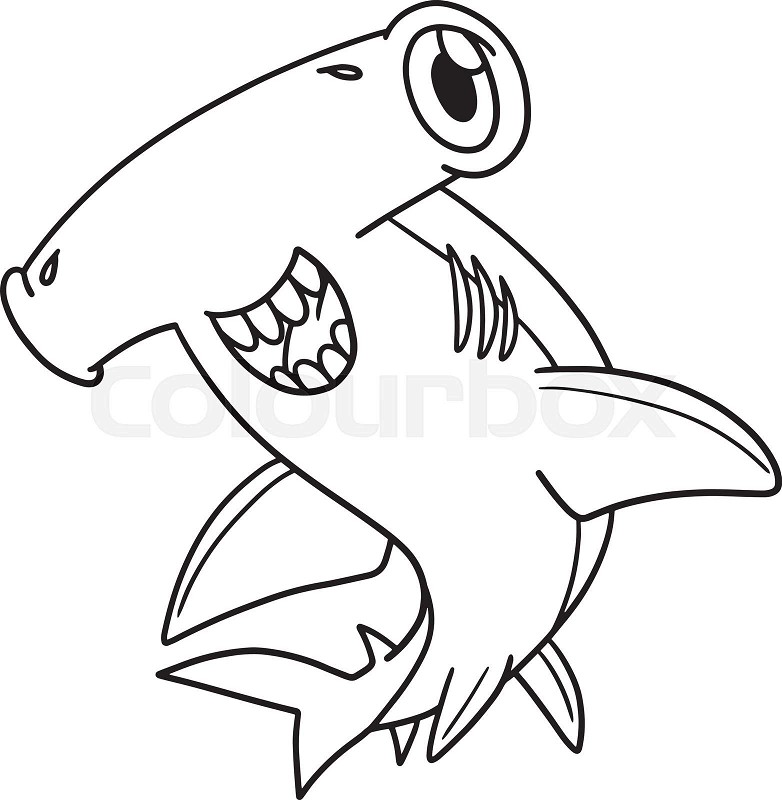 Hammerhead shark isolated coloring page for kids stock vector