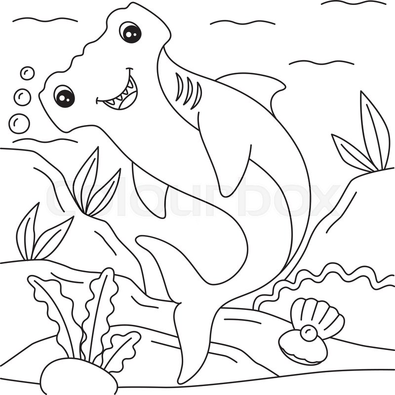 Hammerhead shark coloring page for kids stock vector