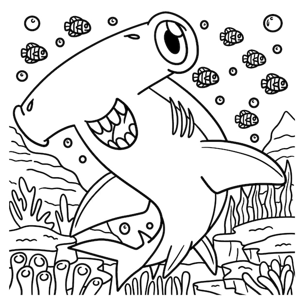 Premium vector hammerhead shark coloring page for kids