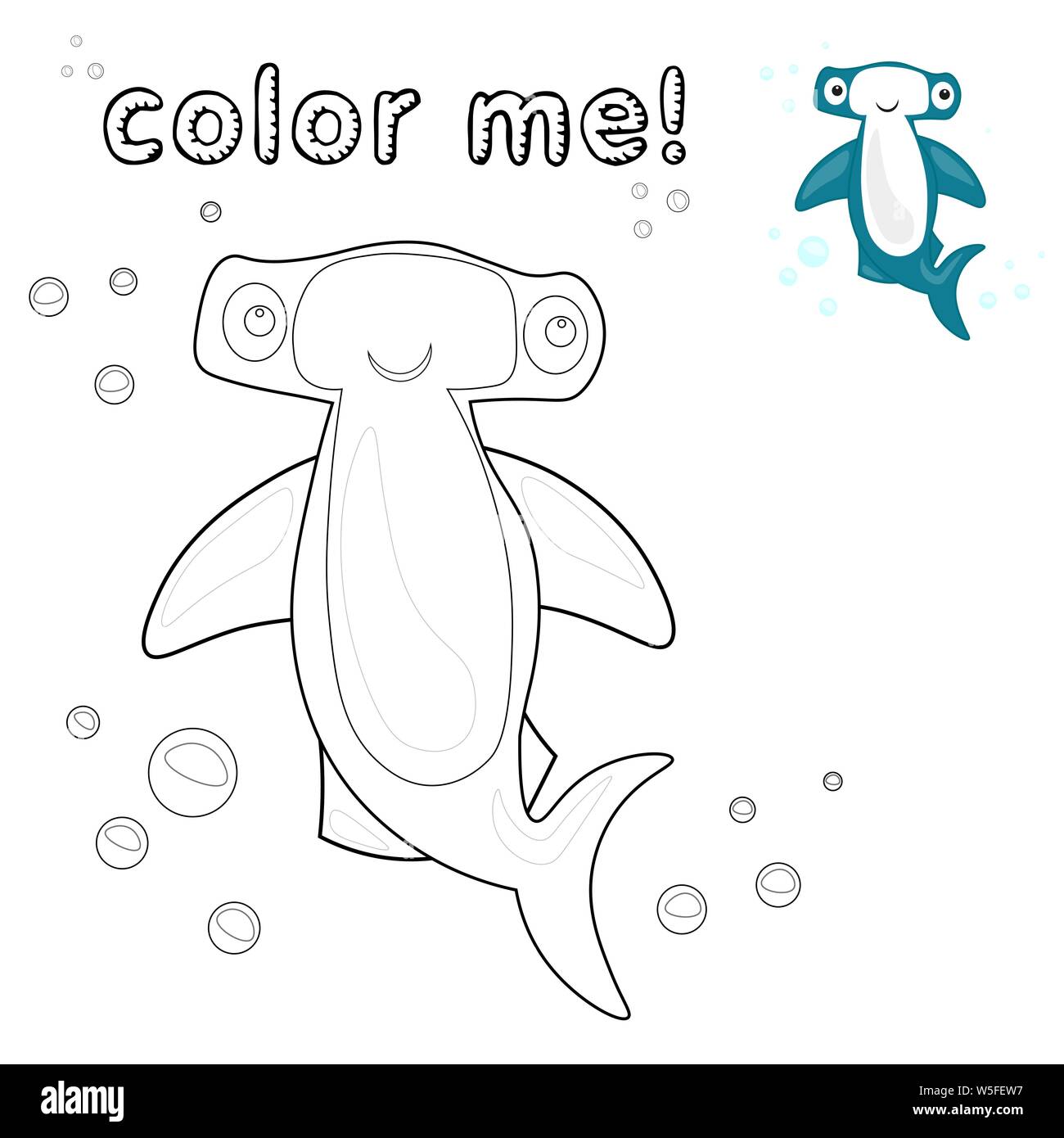 Game for kids outline hammerhead shark coloring page black and white hammerhead shark cartoon character vector illustration isolated on white back stock vector image art