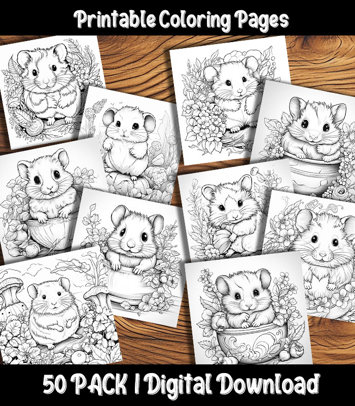 Hamster coloring pages digital pack happy colorist