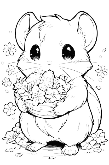 Premium vector clean and simple line art for kids cute hamster coloring page
