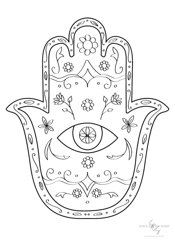 Simple hamsa hand coloring page adults kids anxiety