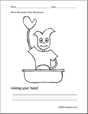 Coloring page write and color raise your hand esl