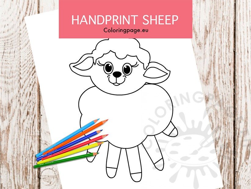 Sheep handprint spring kid craft idea coloring page