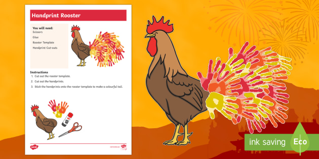 Chinese new year rooster with handprints tail craft instructions