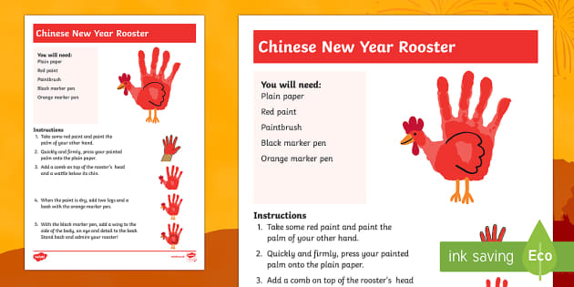 Year of the rooster handprint craft instructions