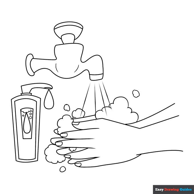 Washing hand coloring page easy drawing guides