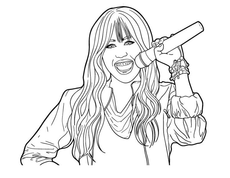 Miley hold microphone in hannah montana coloring page