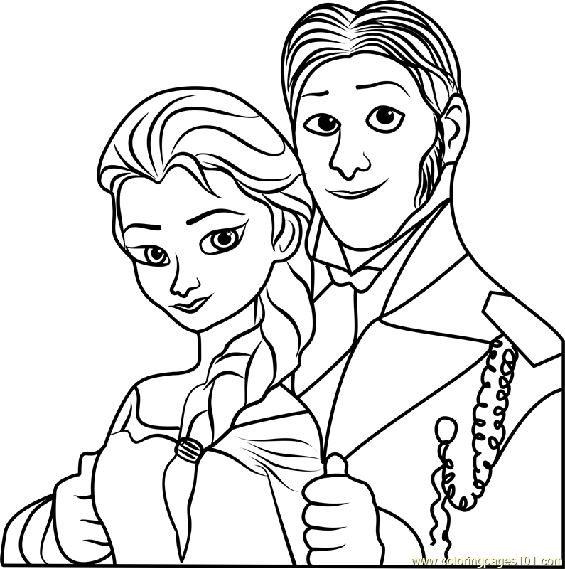 Elsa and hans coloring page for kids
