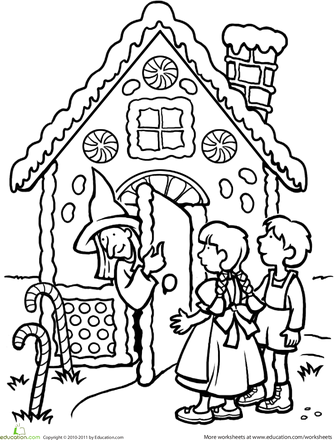 Color the hansel and gretel scene worksheet education coloring pages fairy tale theme fairy tales