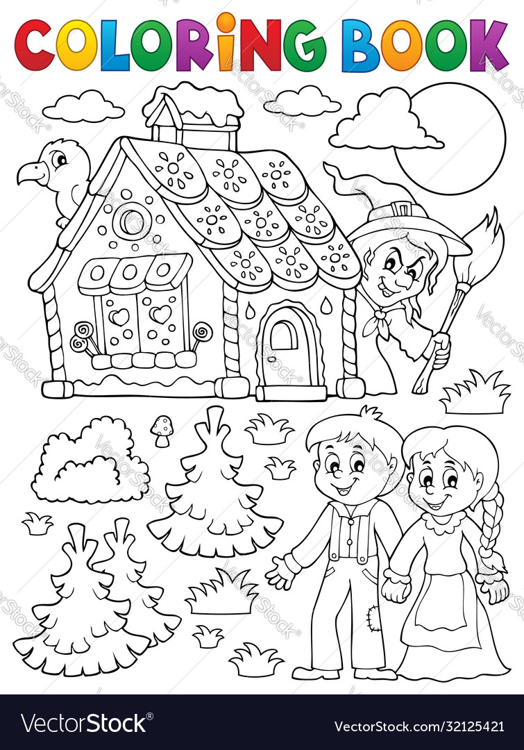 Coloring book hansel and gretel royalty free vector image