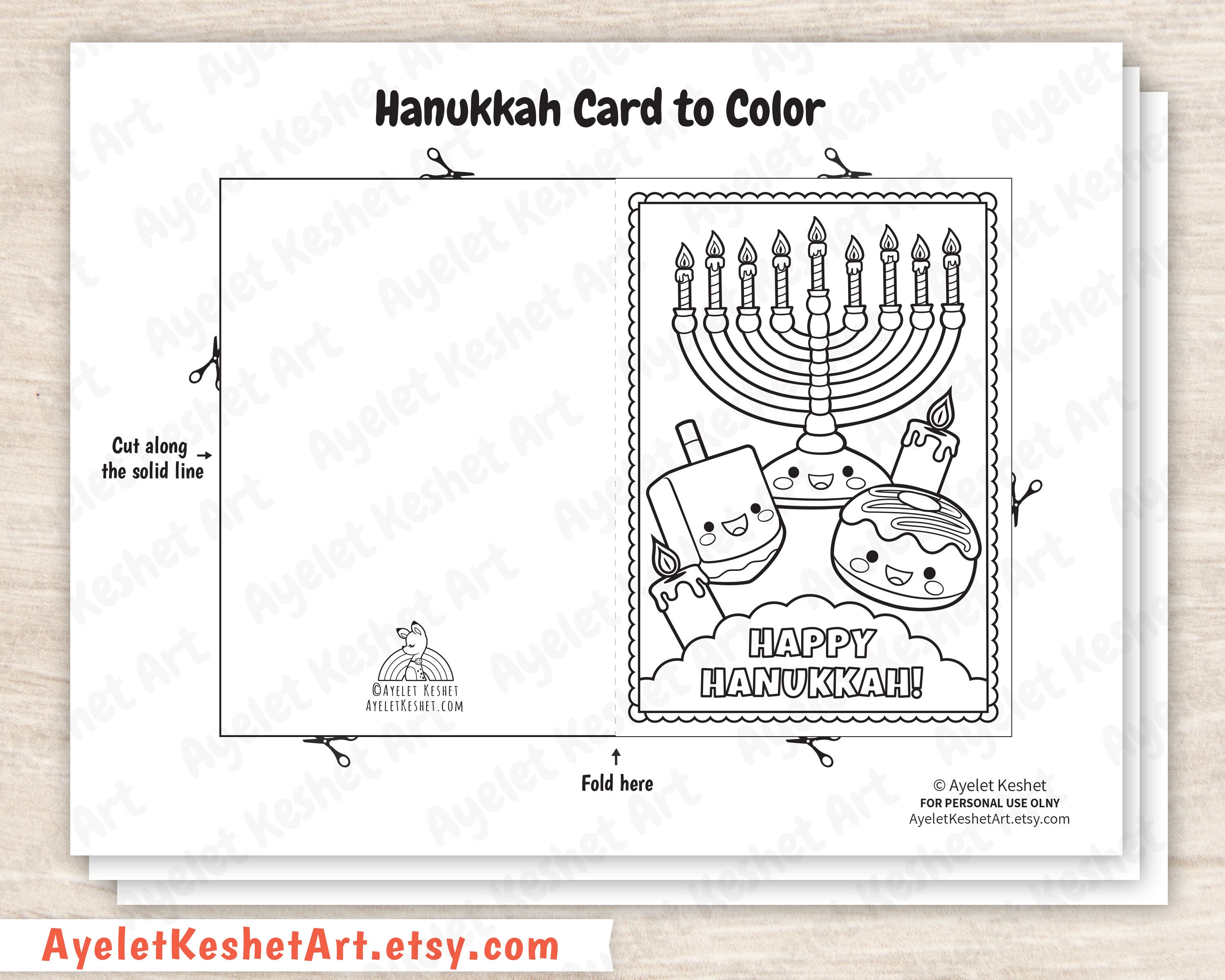 Hanukkah cards to color coloring pages of happy hanukkah card cute kawaii printable greeting cards instant download pdf download now