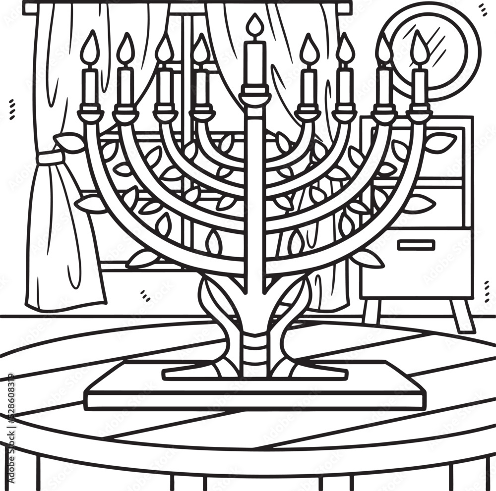 Hanukkah menorah coloring page for kids vector