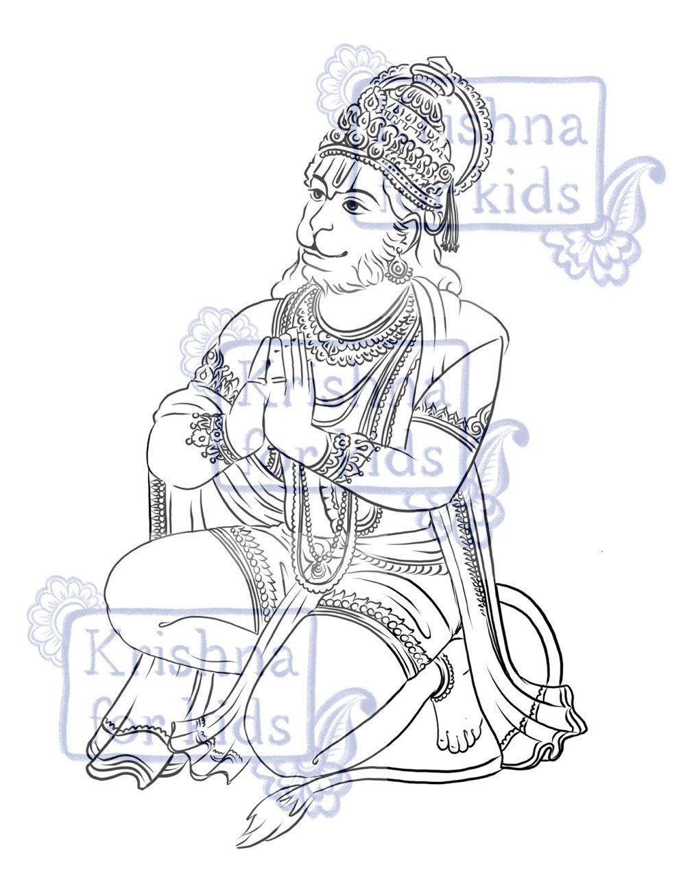 Coloring page hanuman printable digital download instant download