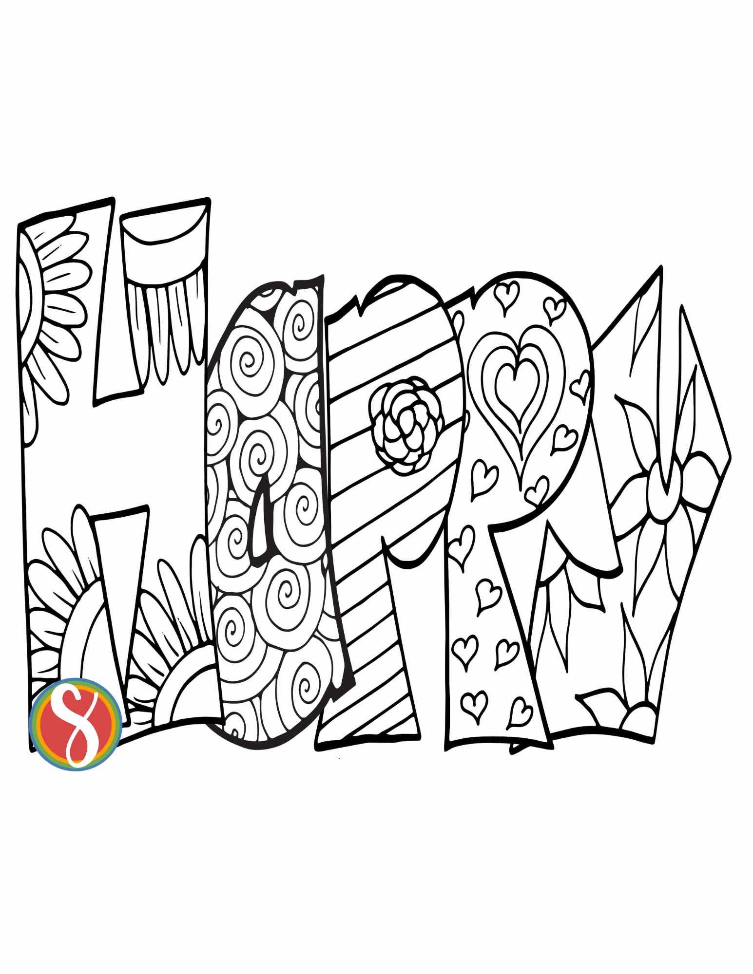 Happiness quote coloring pages â stevie doodles