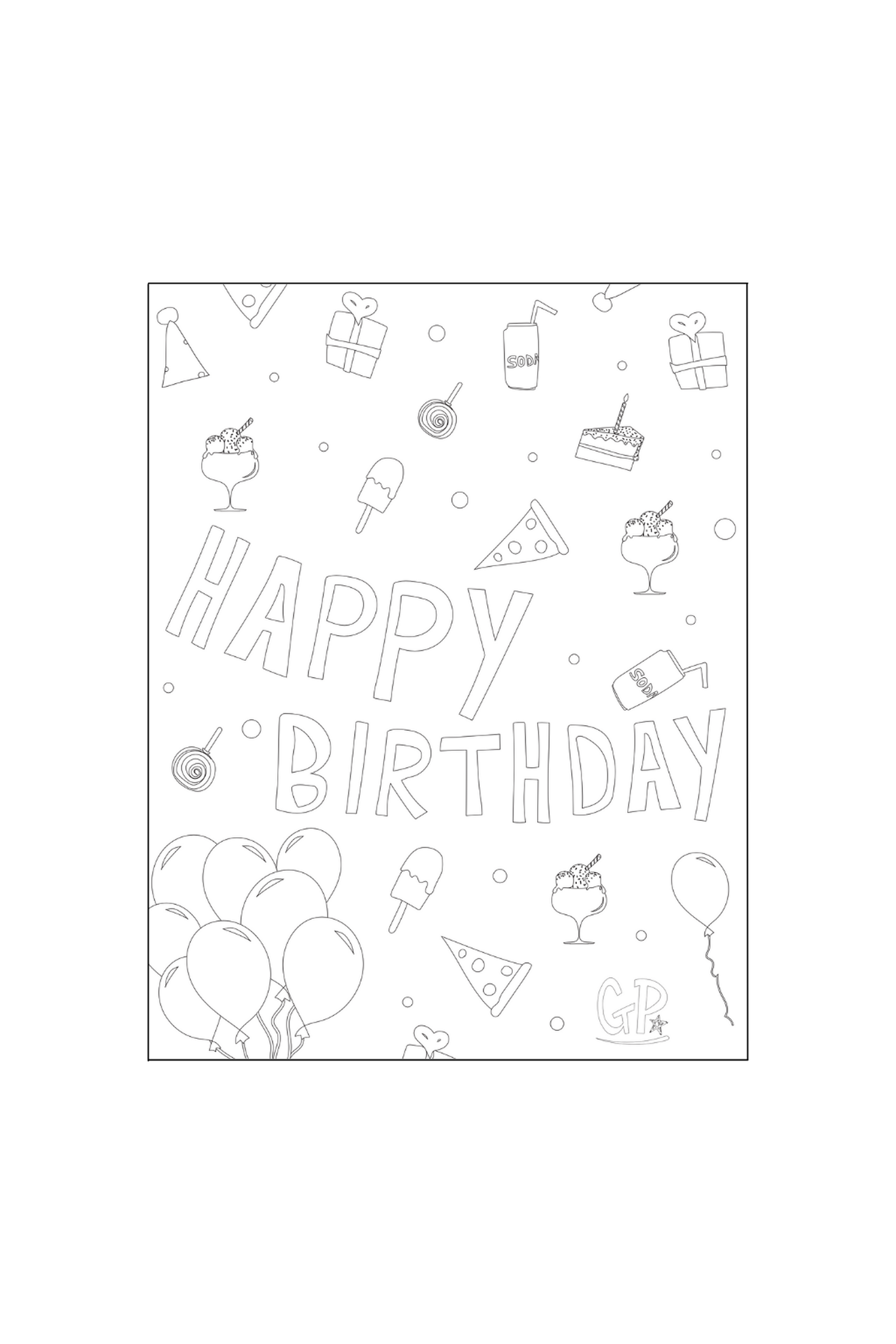 Happy birthday colouring page