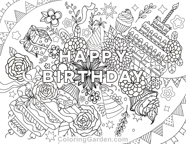 Free printable happy birthday adult coloring page download it in pdf format at â happy birthday coloring pages birthday coloring pages printable coloring pages