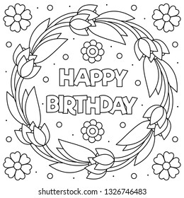 Happy birthday coloring page wreath vector stock vector royalty free