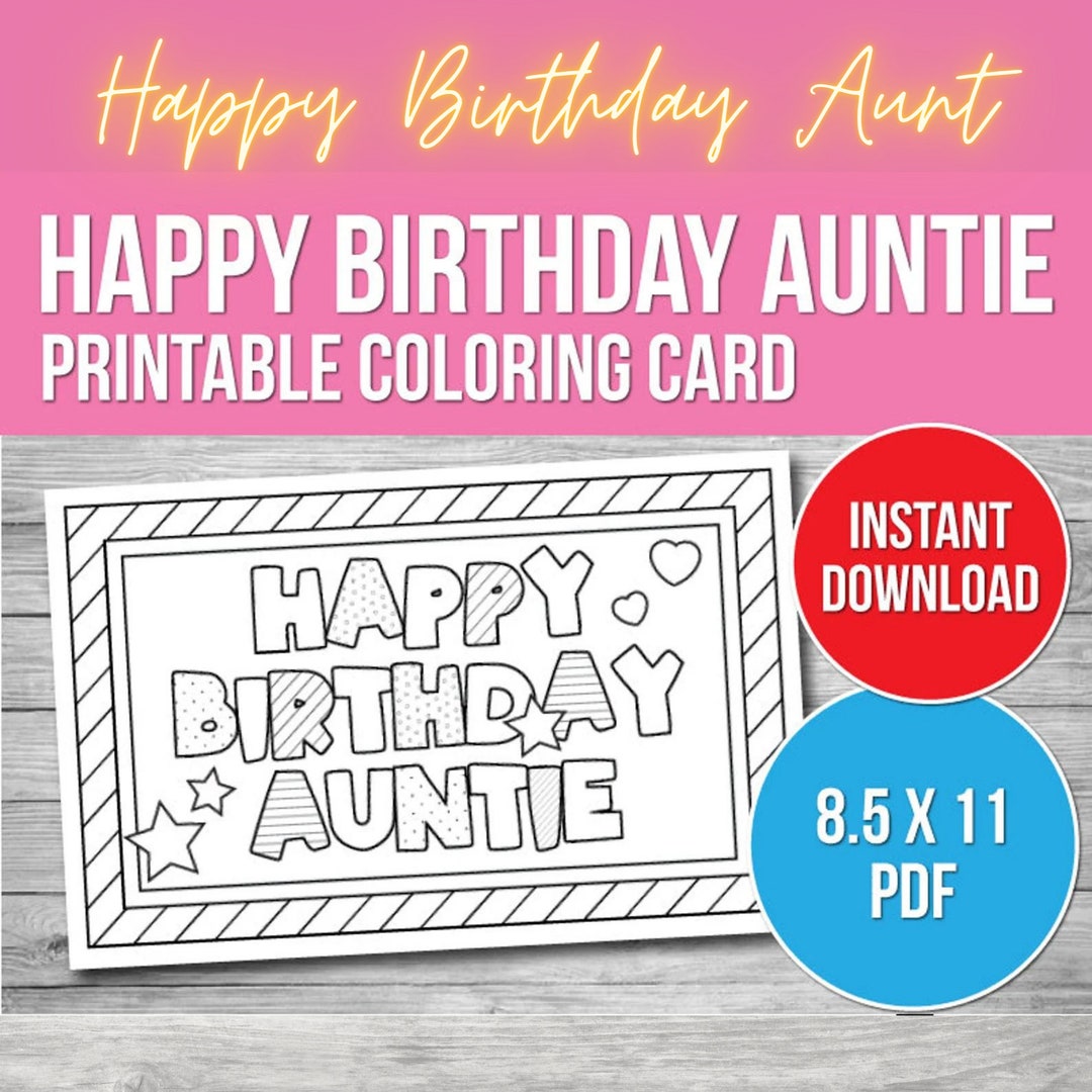 Happy birthday aunt coloring card printable birthday card kids activity greeting card printable pdf